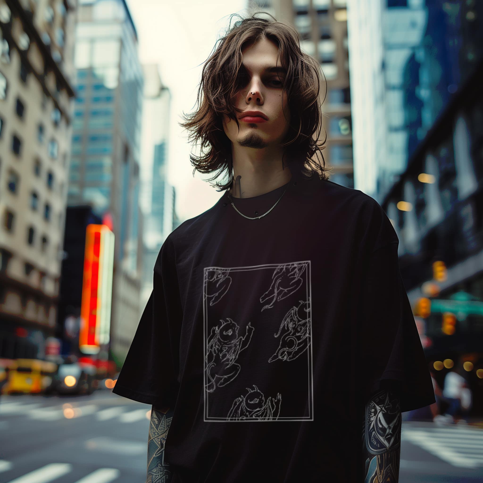 Black unisex t-shirt worn by model